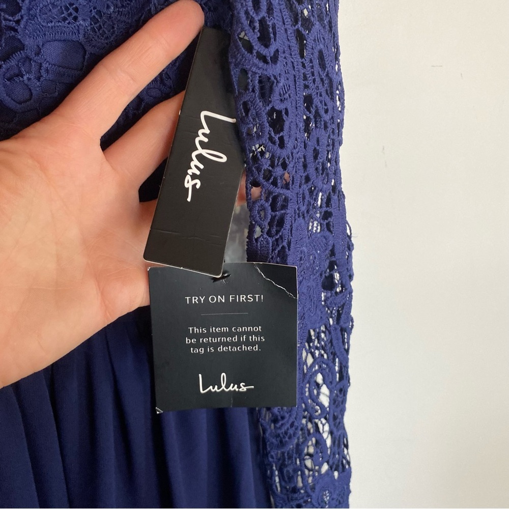 Lulu’s NWT Awaken My Love long full length Dress Navy Blue Womens size M - Picture 9 of 11